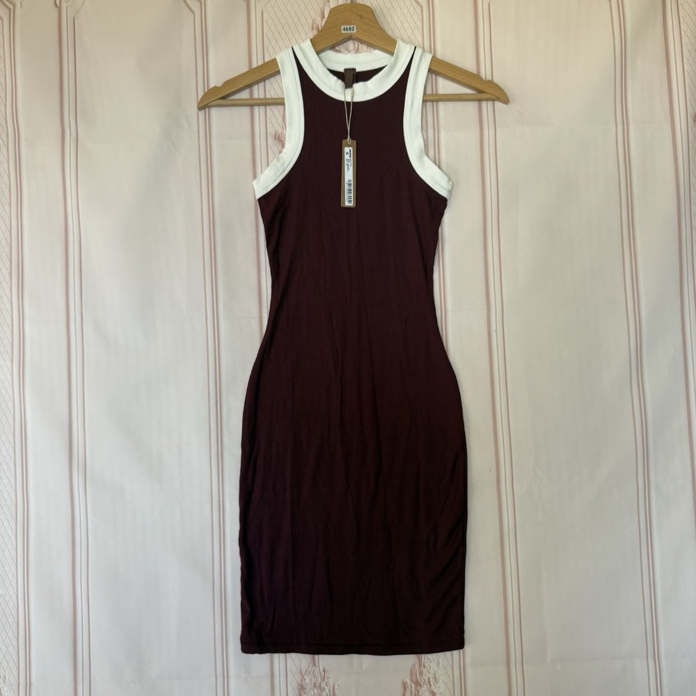 SKIMS Soft Lounge Ringer Tank Dress Maroon Multi Women's Size XXS
